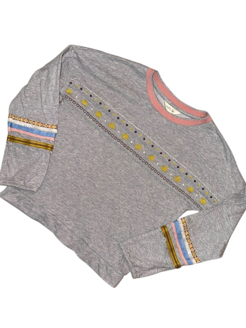 Matilda Jane Girls Top Size 10 Gray Embroidered Boho Long Sleeve Shirt